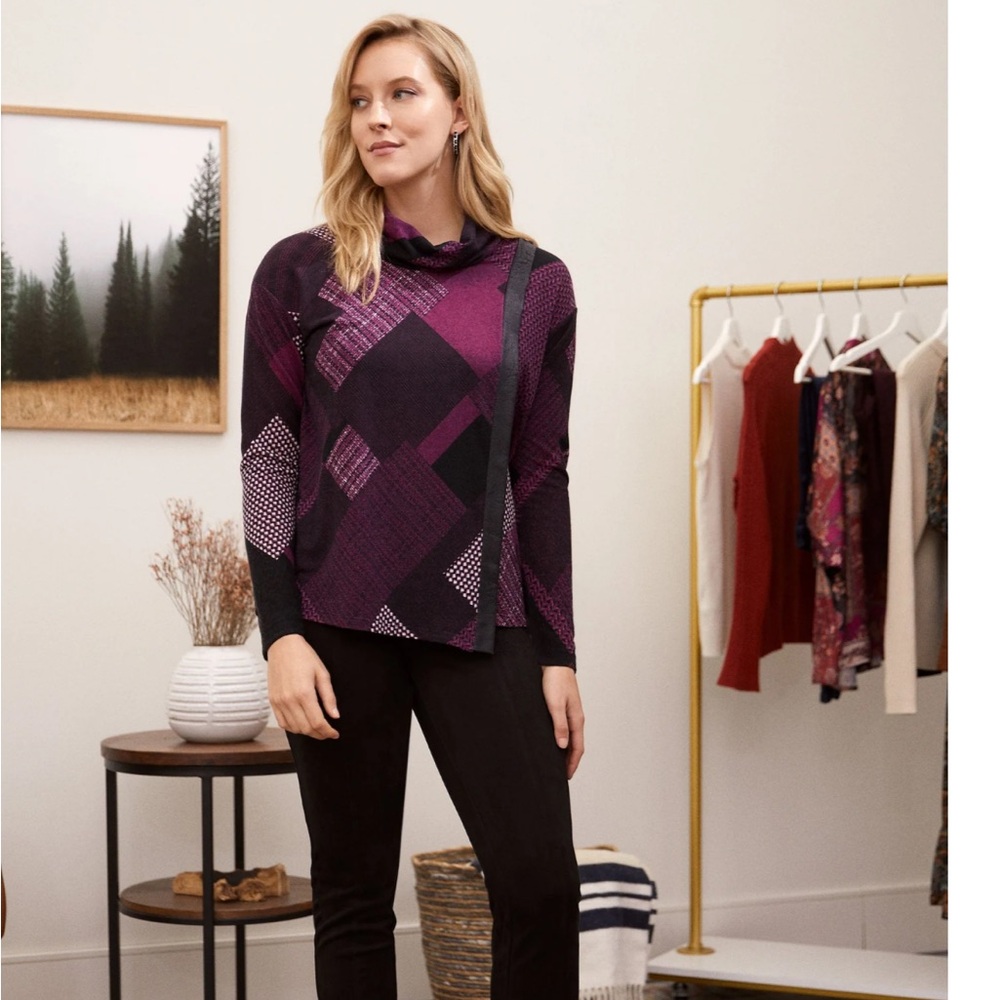 Laura Patchwork Print Cowl Neck Sweater Purple
